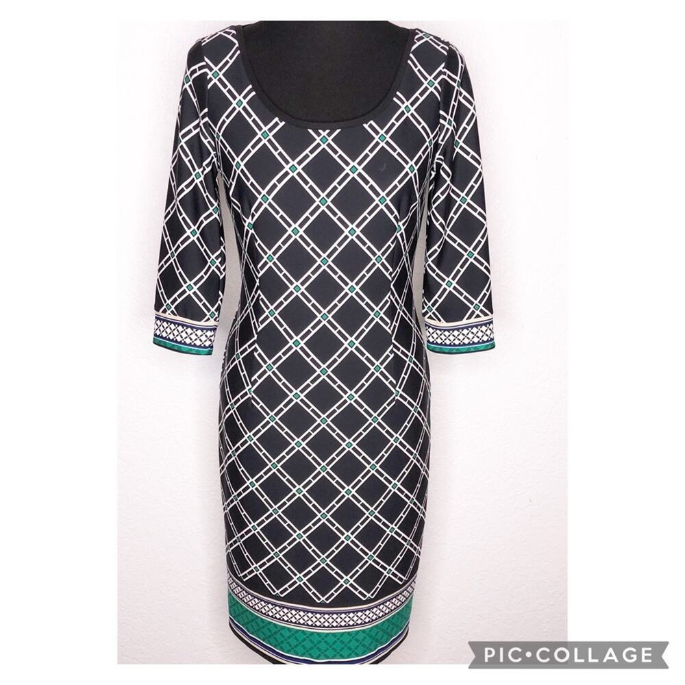 WHBM black white green geometric striped sheath dress size 4